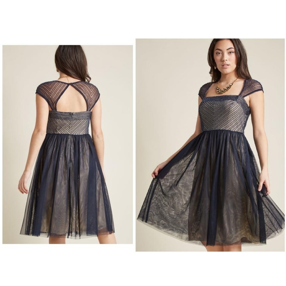 Adrianna Papell Navy and Silver Dress